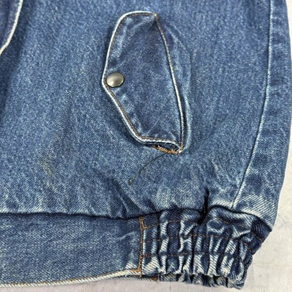 Vintage Learsi Tartan Lined Denim Jacket Unisex M Blue Jean Snap Zip Flannel - Picture 10 of 12